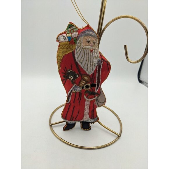 Vintage Santa Christmas Ornament Fabric Figurine Needlecraft Gold Thread 6.5" in - Picture 6 of 7
